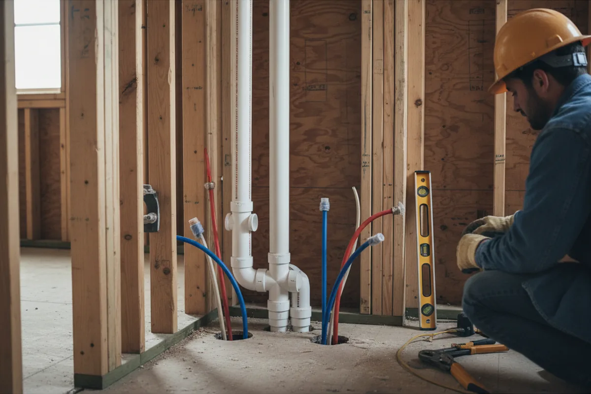 Drain and supply rough-in during Drain Cleaning in New Freeport